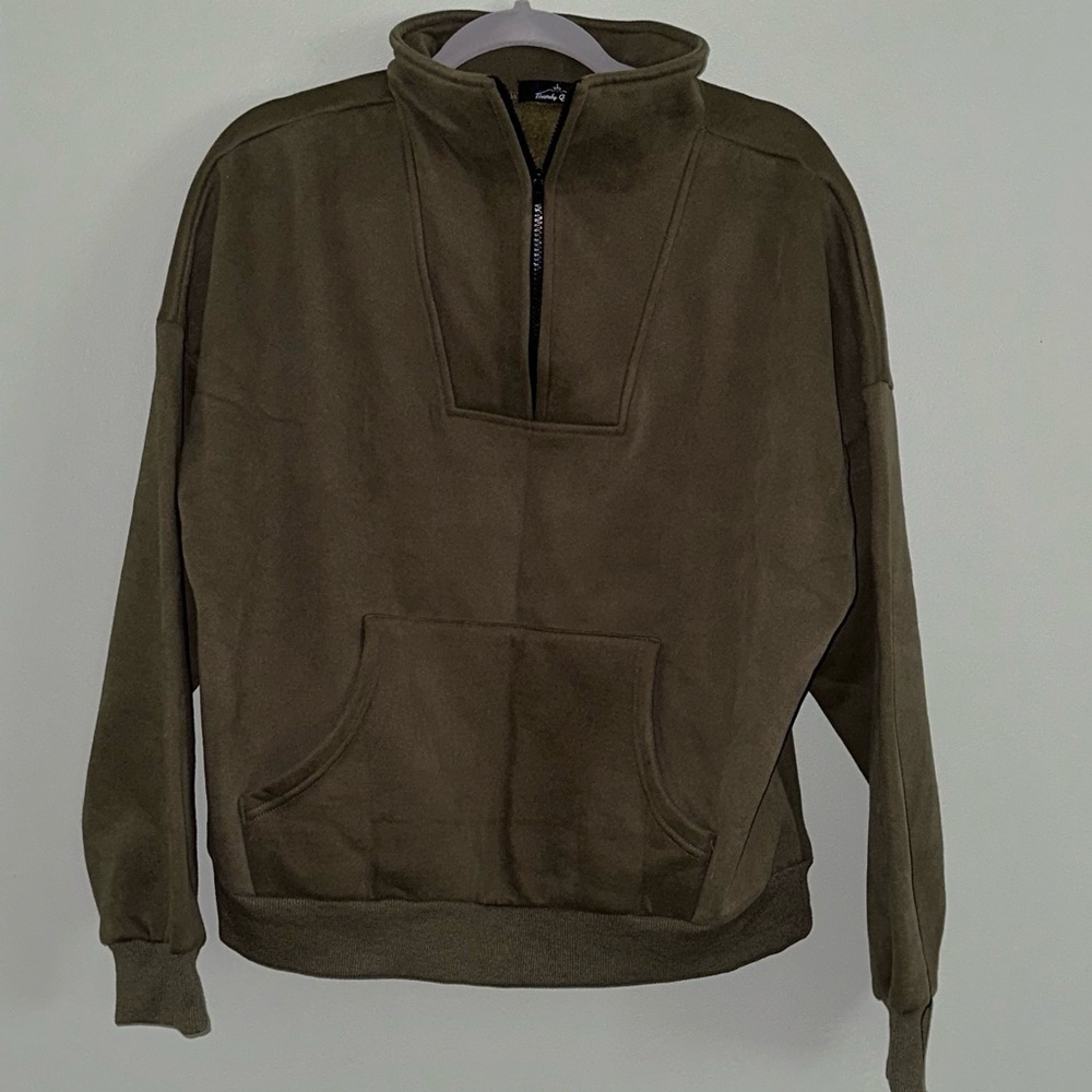 Trendy Queen Olive Green Boxy 1/4 Zip Sweatshirt